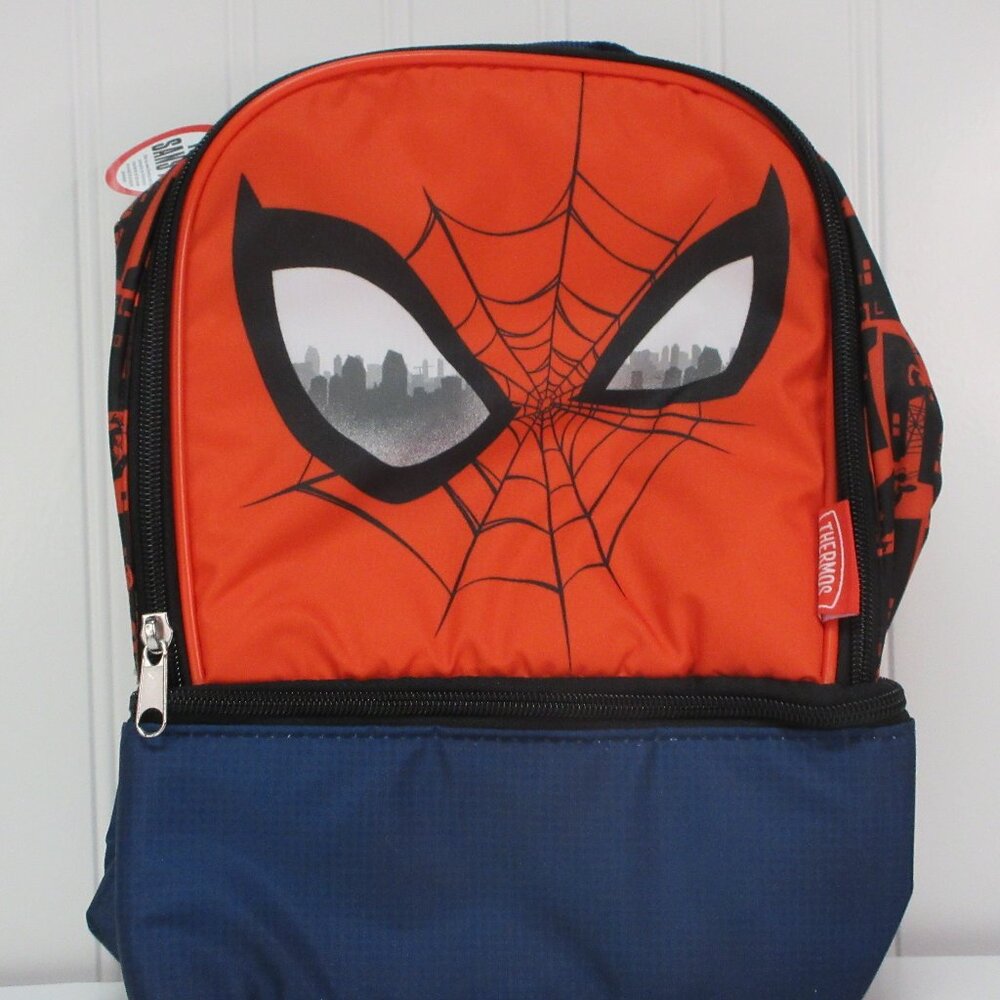 Thermos Spiderman Lunch Box Reusable Dual Compartment Red Blue Dual Compartment
